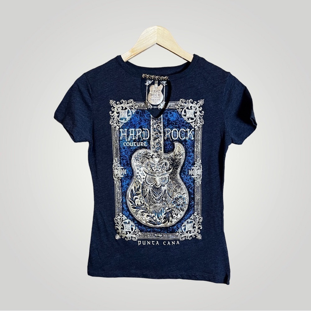 𝅺HARD Rock Couture Gold Framed Guitar Tee, New With Tags